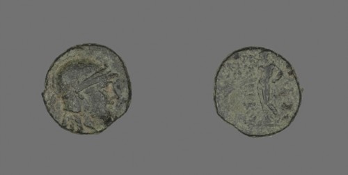 Coin Depicting the Goddess Athena, 246/226 BC, Greek, Ancient Greece, Bronze, Diam. 1.6 cm, 4.09 g