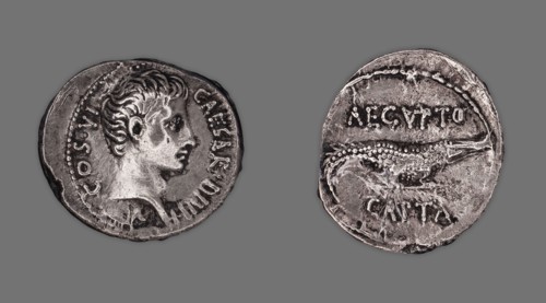 Denarius (Coin) Portraying Octavian, 28 BC, issued by Octavian, Roman, minted in Pergamum or