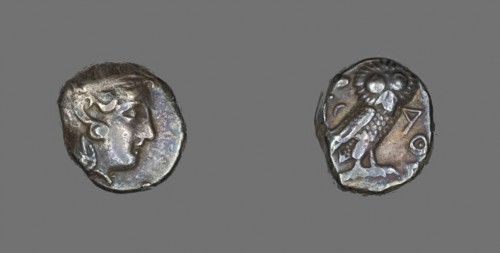 Tetradrachm (Coin) Depicting the Goddess Athena, 296/295 BC, Greek, Ancient Greece, Silver, Diam. 2