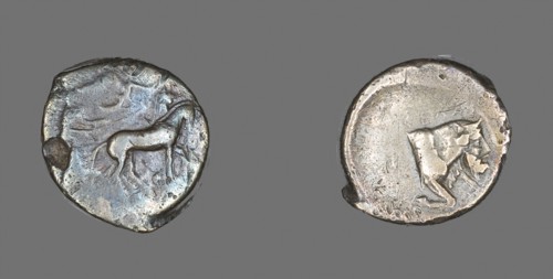 Tetradrachm (Coin) Depicting Quadriga and Charioteer, 460/430 BC, Greek, Greece, Silver, Diam. 2.7