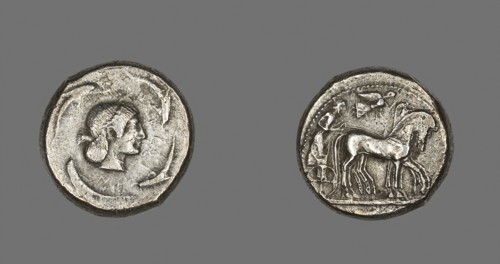 Tetradrachm (Coin) Depicting Quadriga with Bearded Charioteer, 485/478 BC, Greek, minted in