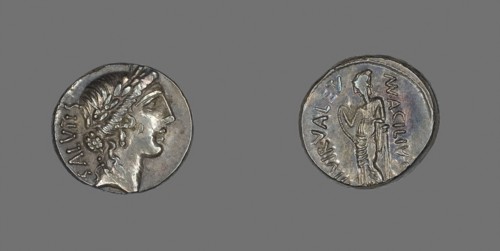 Denarius (Coin) Depicting the Goddess Salus, about 49 BC, Roman, Roman Empire, Silver, Diam. 1.8