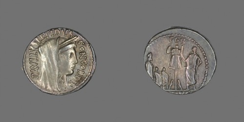 Denarius (Coin) Depicting the Goddess Concordia, about 62 BC, Roman, Roman Empire, Silver, Diam. 1