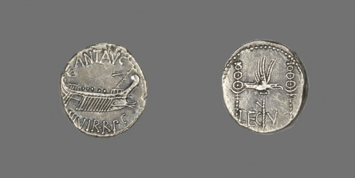 Denarius (Coin) Depicting a Galley, 32/31 BC, Roman, Roman Empire, Silver, Diam. 1.7 cm, 3.77 g