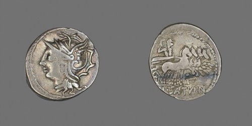 Denarius (Coin) Depicting the Goddess Roma, 104 BC, Roman, Roman Empire, Silver, Diam. 2 cm, 3.80 g