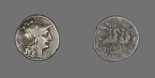 Denarius (Coin) Depicting the Goddess Roma, 189/180 BC, Roman, Roman Empire, Silver, Diam. 1.9 cm,