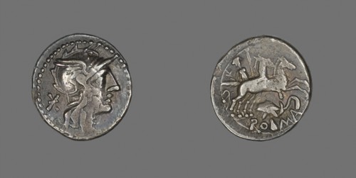 Denarius (Coin) Depicting the Goddess Roma, about 99 BC, Roman, Roman Empire, Silver, Diam. 1.9 cm,