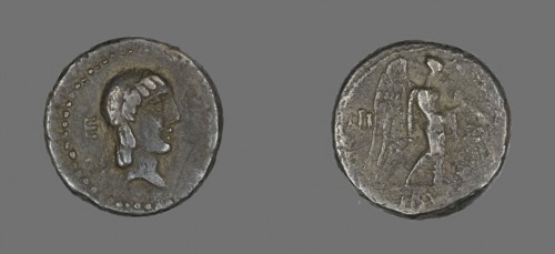 Quinarius (Coin) Depicting the God Apollo, about 90 BC, Roman, Roman Empire, Silver, Diam. 1.4 cm,