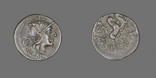 Denarius (Coin) Depicting the Goddess Roma, 128 BC, Roman, Roman Empire, Silver, Diam. 2 cm, 3.89 g