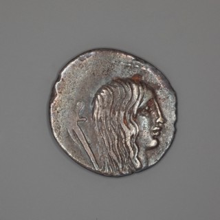Denarius (Coin) Depicting a Female Head, about 48 BC, Roman, Roman Empire, Silver, Diam. 2 cm, 3.46