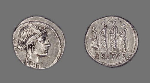 Denarius (Coin) Depicting Liberty, 54 BC, issued by Roman Republic, M. Junius Brutus (moneyer),