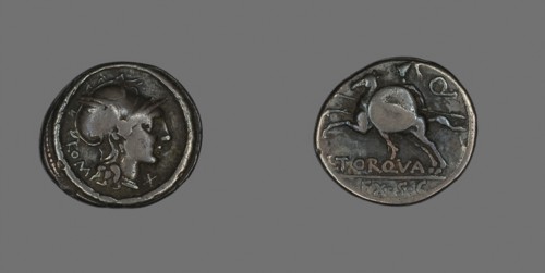 Denarius (Coin) Depicting the Goddess Roma, 113/112 BC, Roman, Roman Empire, Silver, Diam. 1.9 cm,