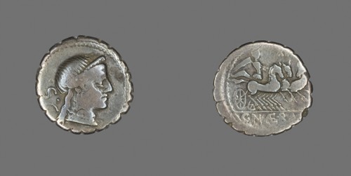 Denarius Serratus (Coin) Depicting the Goddess Venus, 79 BC, Roman, Roman Empire, Silver, Diam. 1.8