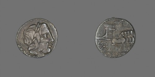 Denarius (Coin) Depicting the God Jupiter, about 87 BC, Roman, Roman Empire, Silver, Diam. 1.8 cm,