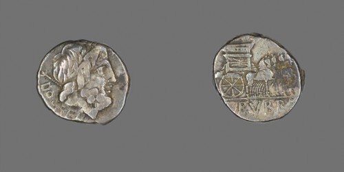 Denarius (Coin) Depicting the God Jupiter, about 87 BC, Roman, Roman Empire, Silver, Diam. 1.8 cm,