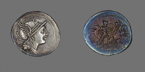 Denarius (Coin) Depicting the Goddess Roma, about 100 BC, Roman, Roman Empire, Silver, DIam. 2.2