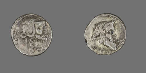 Denarius (Coin) Depicting the Satyr Silenus, 90 BC, Roman, Roman Empire, Silver, Diam. 1.9 cm, 3.42