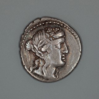 Denarius (Coin) Depicting the God Liber, about 78 BC, Roman, Roman Empire, Silver, Diam. 2 cm, 3.58