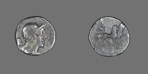 Denarius (Coin) Depicting a Helmeted Head, about 78 BC, Roman, Roman Empire, Silver, DIam. 1.8 cm,