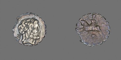 Denarius Serratus (Coin) Depicting the God Jupiter, about 81 BC, Roman, Roman Empire, Silver, Diam.