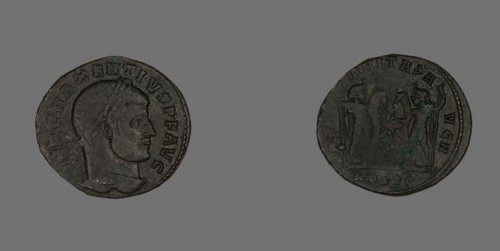 Follis (Coin) Portraying Emperor Maxentius, AD 309/312, Roman, minted in Ostia, Roman Empire,