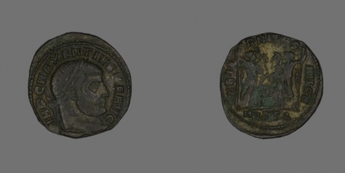 Follis (Coin) Portraying Emperor Maxentius, AD 309/312, Roman, minted in Ostia, Roman Empire,