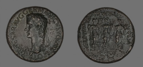 Sestertius (Coin) Portraying Germanicus, AD 37/38, Roman, minted in Rome, Roman Empire, Bronze,