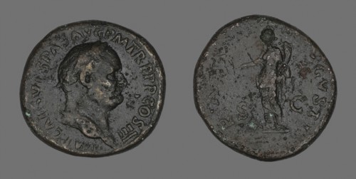 Sestertius (Coin) Portraying Emperor Vespasian, AD 69/79, Roman, Roman Empire, Bronze, Diam. 3.3