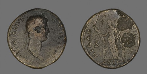 Sestertius (Coin) Portraying Emperor Hadrian, AD 128/132, Roman, minted in Rome, Roman Empire,
