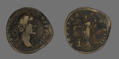Sestertius (Coin) Portraying Emperor Antoninus Pius, AD 157/158, Roman, Roman Empire, Bronze, Diam.