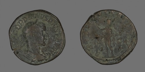 Sestertius (Coin) Portraying Emperor Gordianus, AD 241, Roman, minted in Rome, Roman Empire,