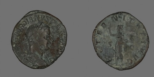 Sestertius (Coin) Portraying Emperor Gordianus, AD 241, Roman, minted in Rome, Roman Empire,