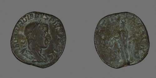 Sestertius (Coin) Portraying Emperor Gordianus, AD 238/244, Roman, Roman Empire, Bronze, Diam. 3
