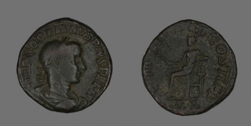 Sestertius (Coin) Portraying Emperor Gordianus, AD 238, Roman, Roman Empire, Bronze, Diam. 3.1 cm,