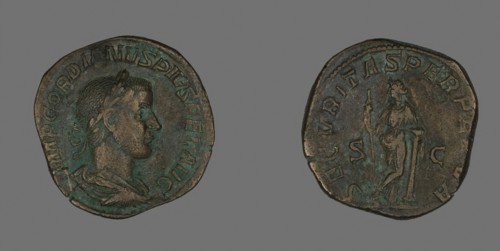 Sestertius (Coin) Portraying Emperor Gordianus, AD 238/244, Roman, Roman Empire, Bronze, Diam. 3
