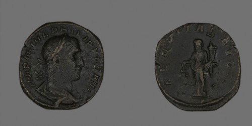Sestertius (Coin) Portraying Philip the Arab, AD 244/249, Roman, Roman Empire, Bronze, Diam. 2.9
