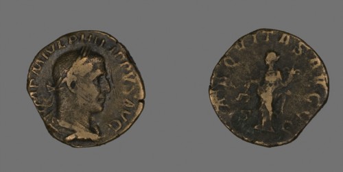 Sestertius (Coin) Portraying Philip the Arab, AD 244/249, Roman, Roman Empire, Bronze, Diam. 2.8