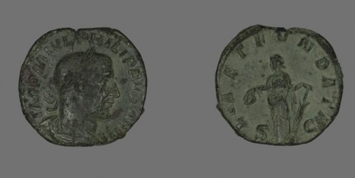 Sestertius (Coin) Portraying Philip the Arab, AD 244/249, Roman, Roman Empire, Bronze, Diam. 3 cm,
