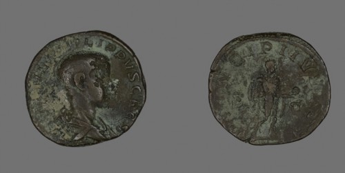 Sestertius (Coin) Portraying King Philip II, AD 244/246, Roman, minted in Rome, Roman Empire,