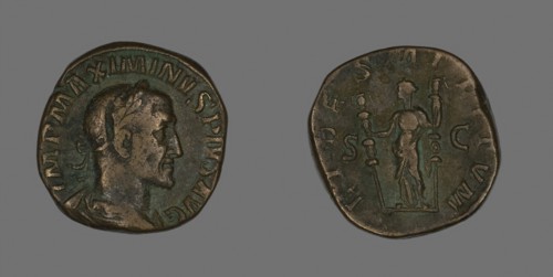 Sestertius (Coin) Portraying Emperor Maximinus, AD 235/236, Roman, minted in Rome, Roman Empire,