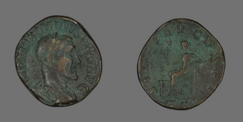 Sestertius (Coin) Portraying Emperor Maximinus, AD 235/236, Roman, minted in Rome, Roman Empire,