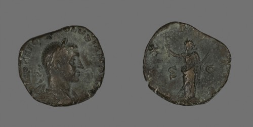 Sestertius (Coin) Portraying Emperor Volusian, AD 251/253, Roman, minted in Rome, Roman Empire,