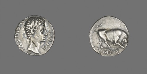 Denarius (Coin) Portraying Emperor Augustus, 15/13 BC, Roman, minted in Lyons, Roman Empire,