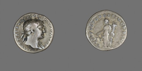 Denarius (Coin) Portraying Emperor Trajan, AD 103/111, Roman, minted in Rome, Roman Empire, Silver,