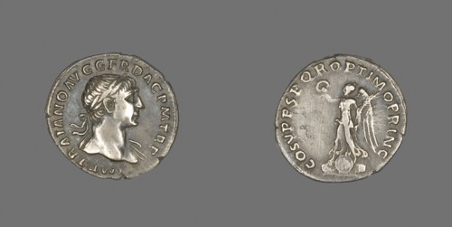 Denarius (Coin) Portraying Emperor Trajan, AD 103/111, Roman, minted in Rome, Roman Empire, Silver,