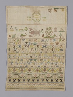 Sampler, 1806, Germany, Linen, plain weave, embroidered with silk, 33.1 x 45.8 cm (13 x 18 in.)