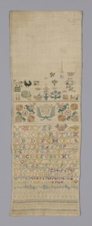 Sampler, 1771, Germany, Linen, plain weave, embroidered with silk, 67.3 x 22.8 cm (26 1/2 x 9 in.)