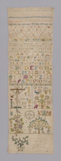 Sampler, 1766, Germany, Linen, plain weave, embroidered with silk, 81.6 x 26 cm (32 1/8 x 10 1/4 in