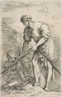 A men pulling a net, with two figures behind him, from Figurine series, n.d., Salvator Rosa,