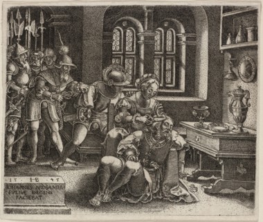 Samson and Delilah, 1545, Hans Brosamer, German, c. 1500-1554, Germany, Engraving in black on ivory
